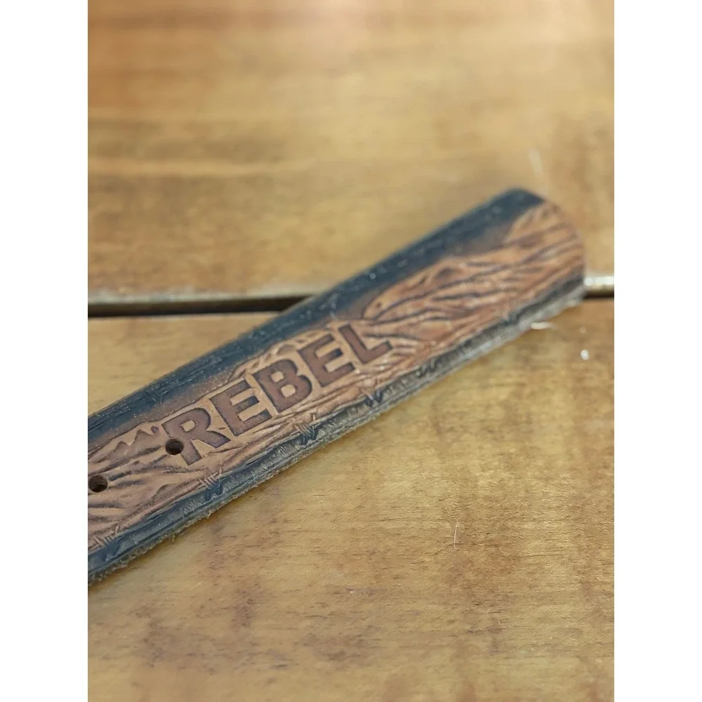 Unbranded Belt Mens 47 John Wayne Buckle Rebel Tooled Leather Brown Western